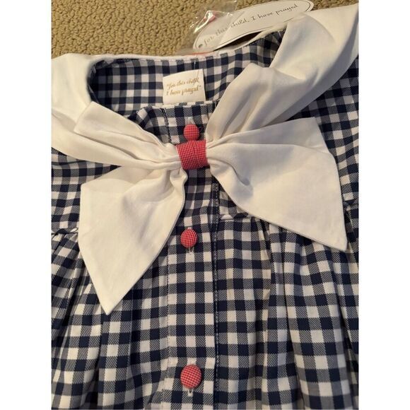 NWT Lullaby Set NAVY GINGHAM SAYLOR DRESS - GOD BLESS AMERICA - Picture 5 of 6